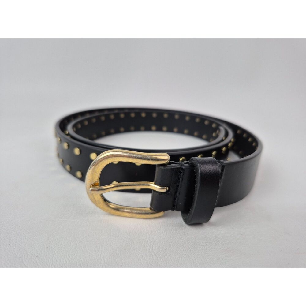 Isabel Marant Étoile Women's Black Leather Gold Studded Belt Size 90